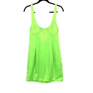 Mistress Rocks Ti Amo Neon Green Satin Mini Dress Womens Sz Large NEW